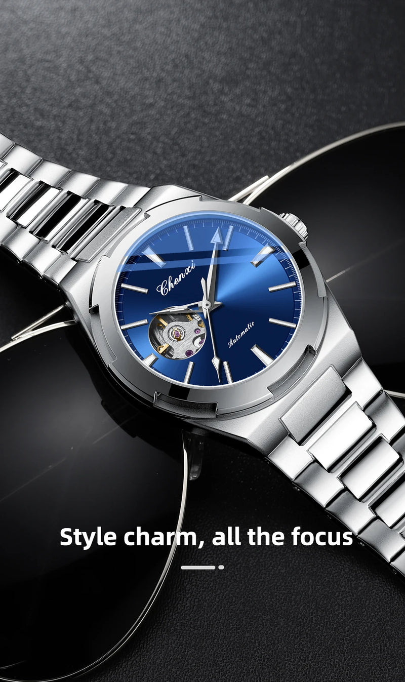 Stainless Steel Automatic Mechanical Hollow Skeleton Watch for Men