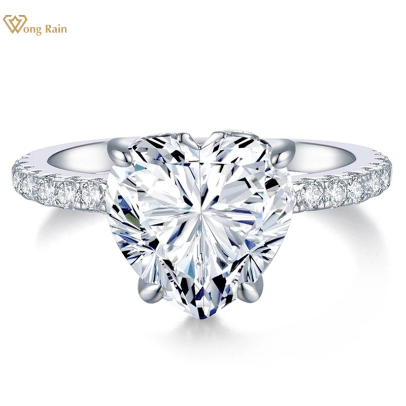 Sterling Silver 9.5MM Heart Cut Moissanite Engagement Ring for Women