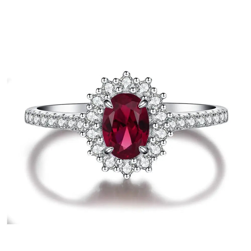 Sterling Silver Oval Cut Ruby & Emerald Birthstone Rings for Women