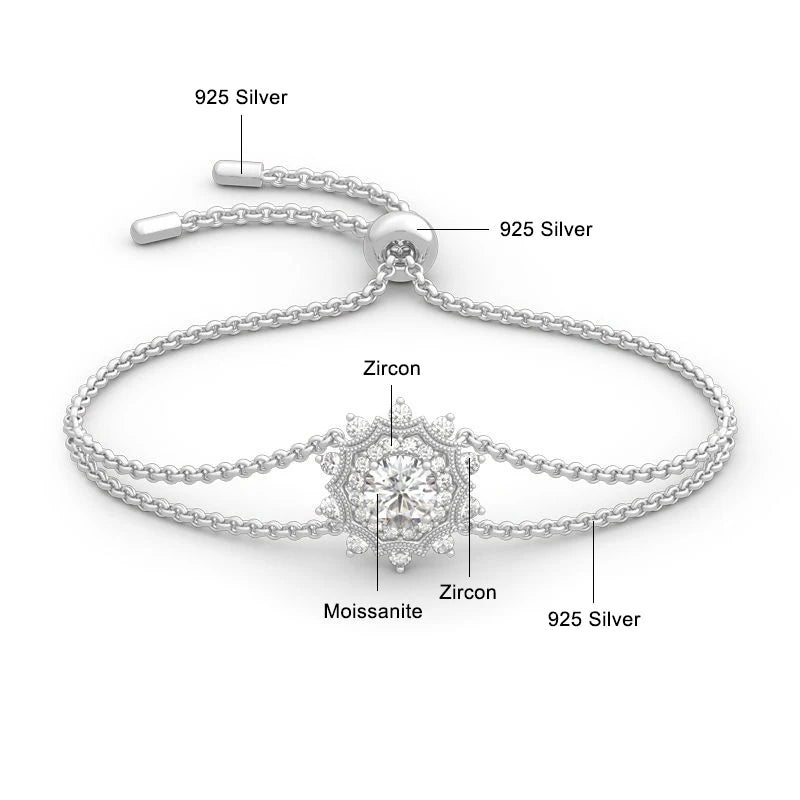 925 Sterling Silver 1ct Moissanite Bracelet for Women