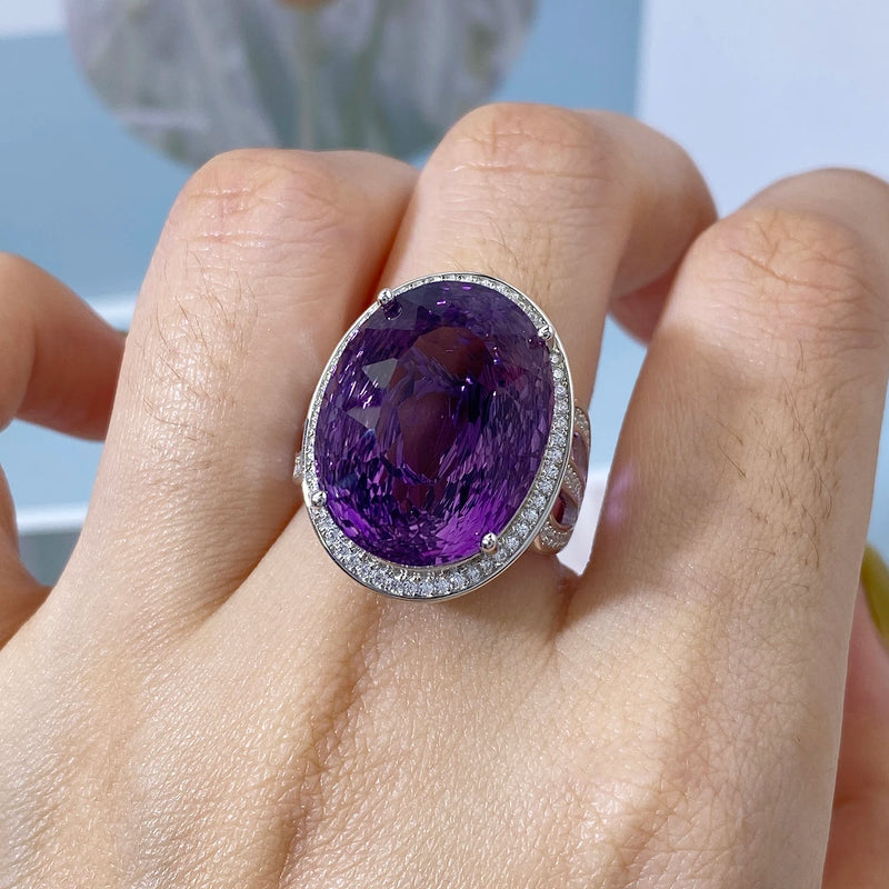 925 Sterling Silver Oval Amethyst Rings for Women