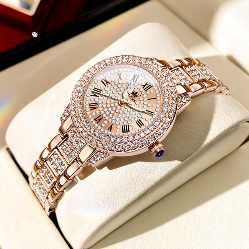 Stainless Steel Diamond Accent Fashion Quartz Wristwatch for Women