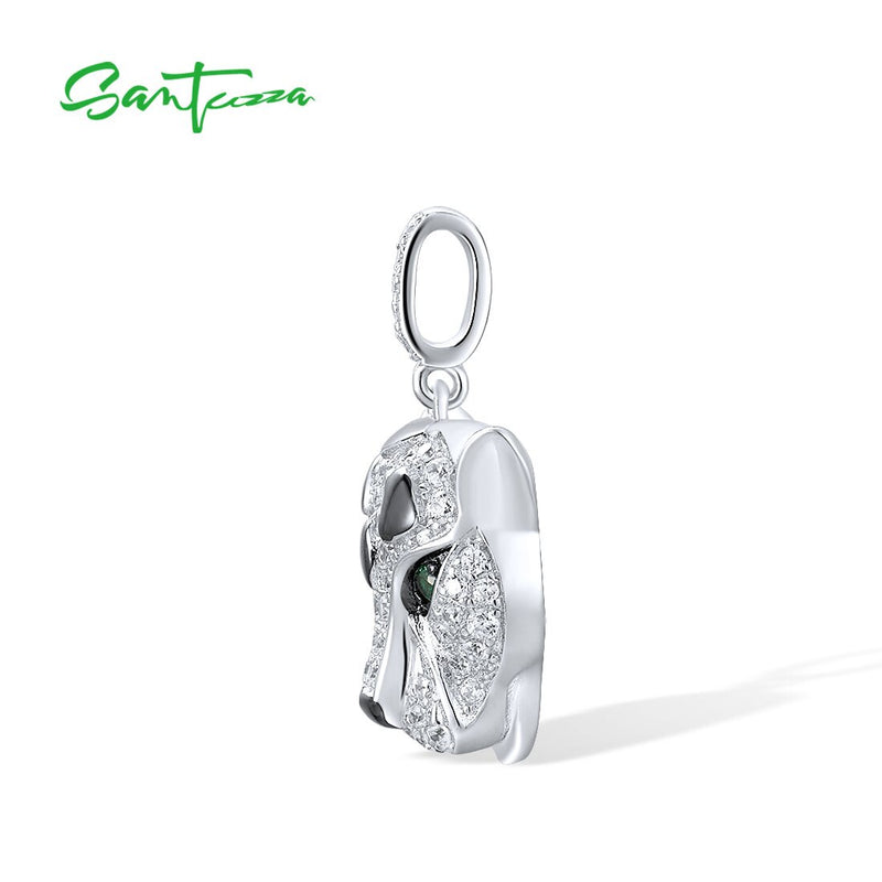 Sterling Silver Leopard Pendant with Green Spinel and Cubic Zirconia for Women