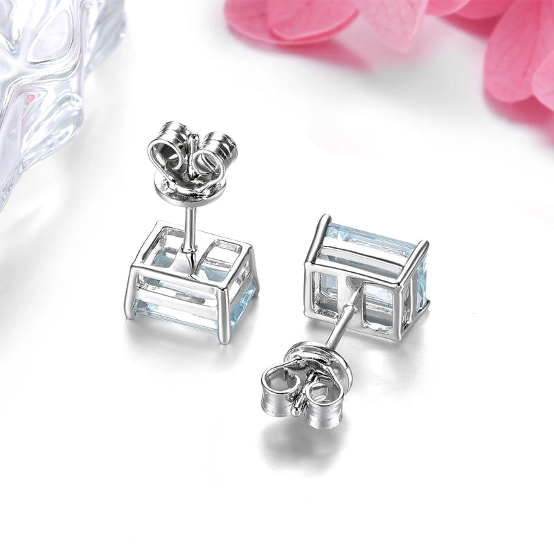 9K White Gold Aquamarine Stud Earrings 3.00 ctw for Women