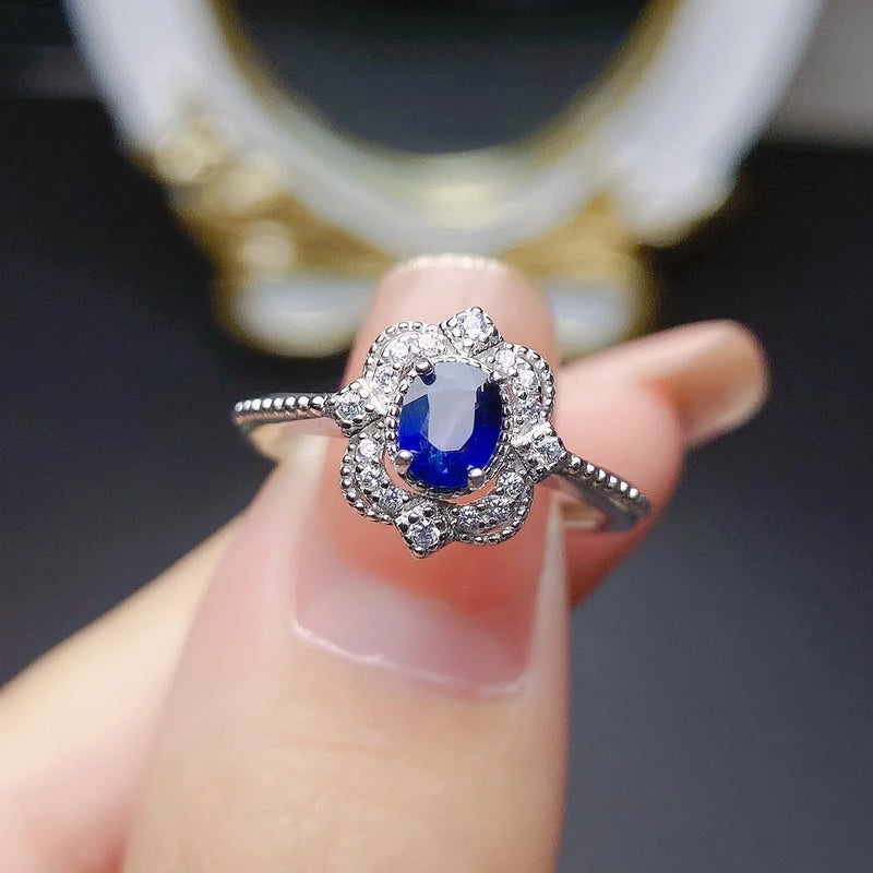 Sterling Silver 4x5mm Sapphire Ring for Women