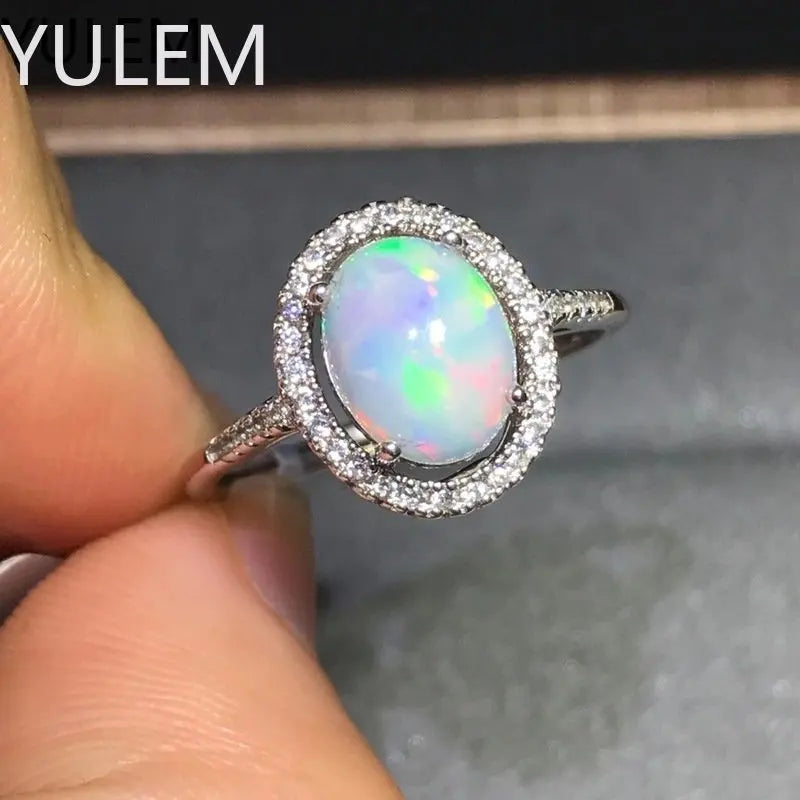 925 Silver Fire Opal Halo Ring for Women