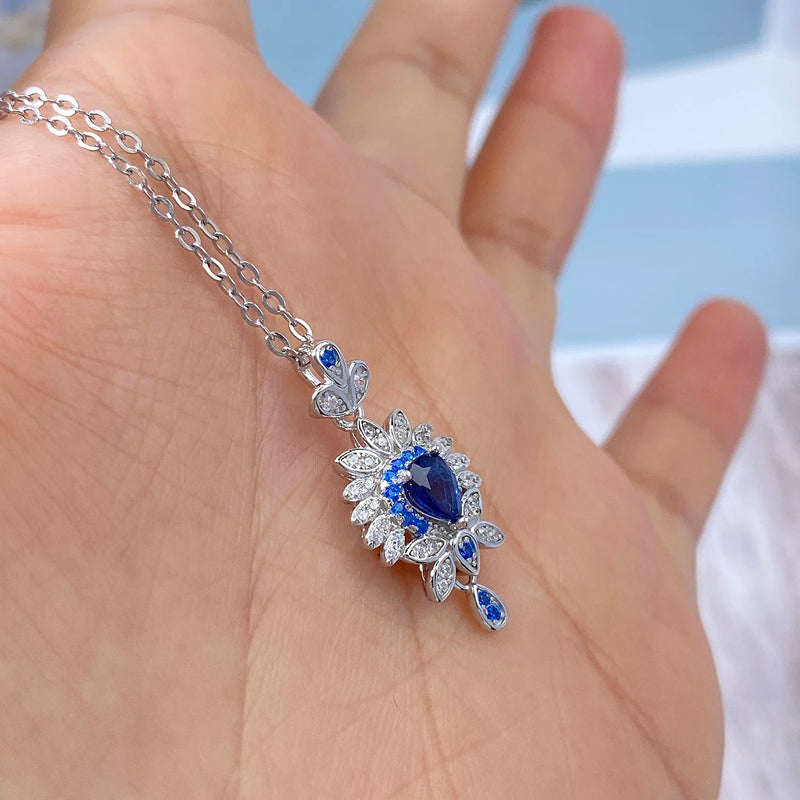 Sterling Silver Natural Sapphire Pendant Necklace for Women