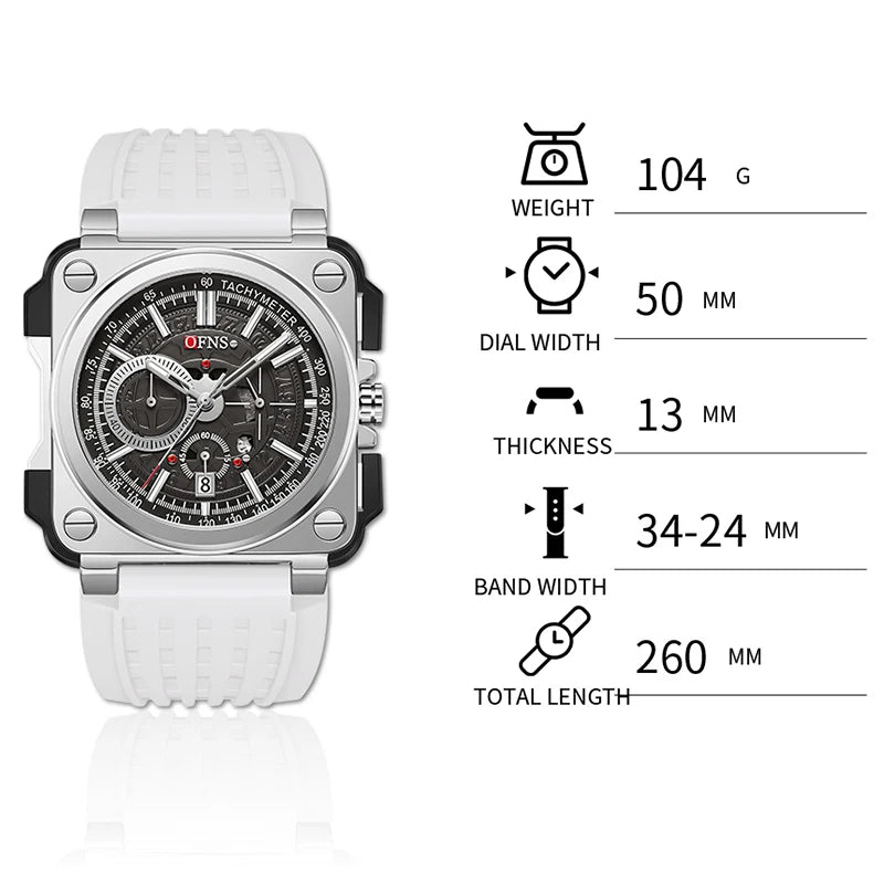 Stainless Steel Quartz Chronograph Watch with Luminous Silicone Strap for Men