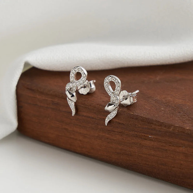 925 Silver Snake Stud Earrings with Cubic Zircon for Women