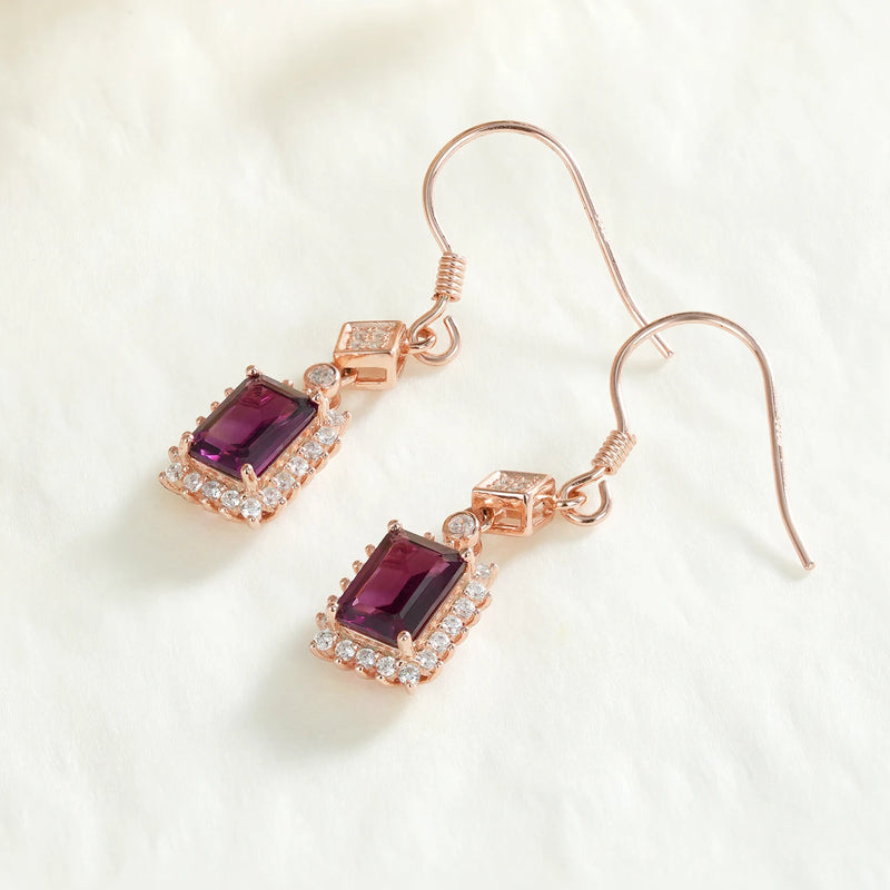 Sterling Silver Natural Purple Garnet Dangle Earrings for Women