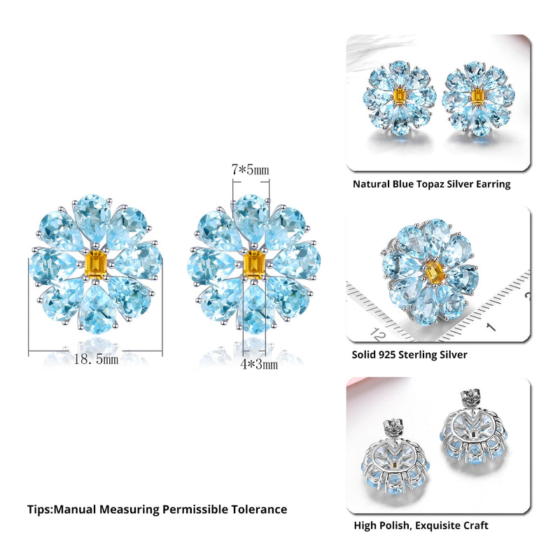 Sterling Silver Sky Blue Topaz Citrine Stud Earrings 13.5 ctw for Women