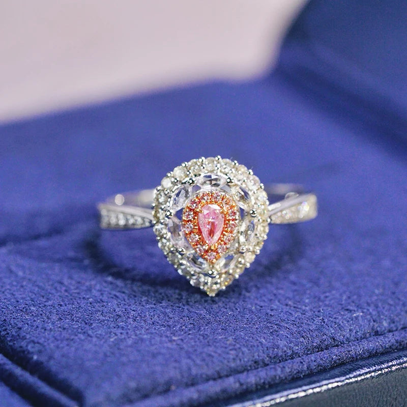 18K White Gold Ring with Natural Pink Diamond, Romantic, for Women