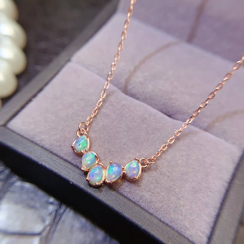 925 Silver Natural Opal Pendant Necklace for Women