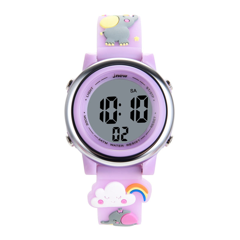 Stainless Steel Cartoon Sports Watch with Alarm and LED Display for Kids