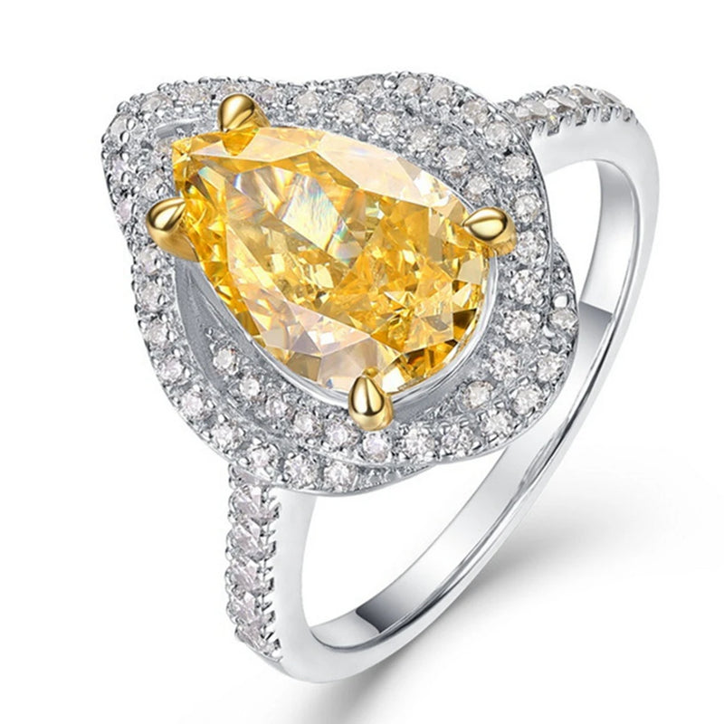 Sterling Silver Pear Citrine & Diamond Cocktail Ring for Women