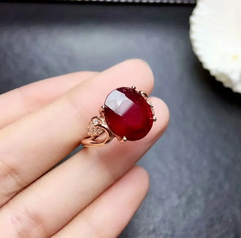 925 Sterling Silver Pigeon Blood Ruby Heart Ring for Women