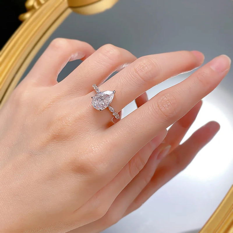 925 Sterling Silver Lab Diamond Pear Ring for Women