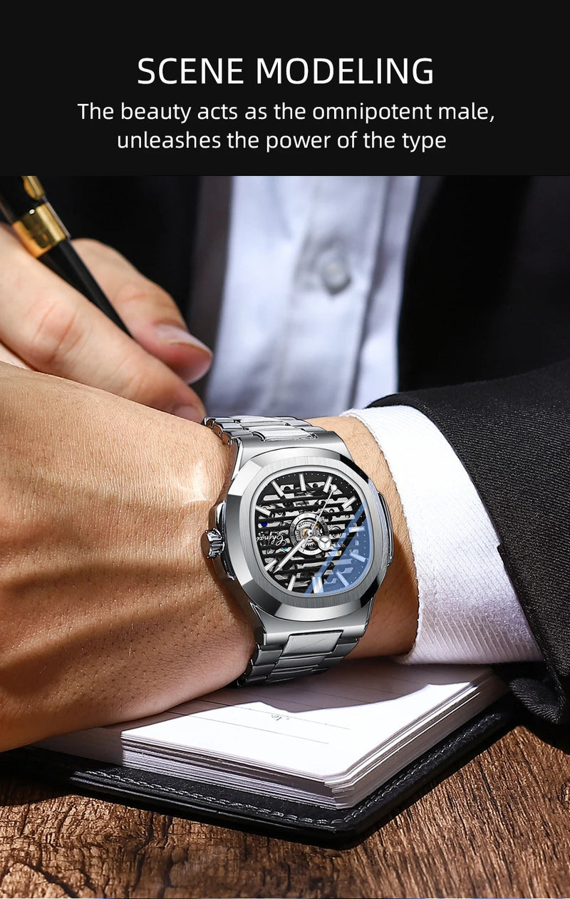 Stainless Steel Automatic Luminous Mechanical Wristwatch for Men