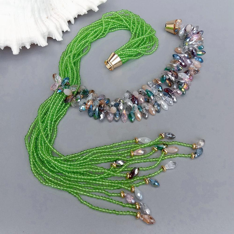 Gold Vermeil Green Crystal Lariat Necklace for Her
