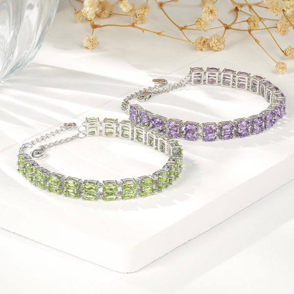 Sterling Silver Peridot Gemstone Tennis Bracelet for Women