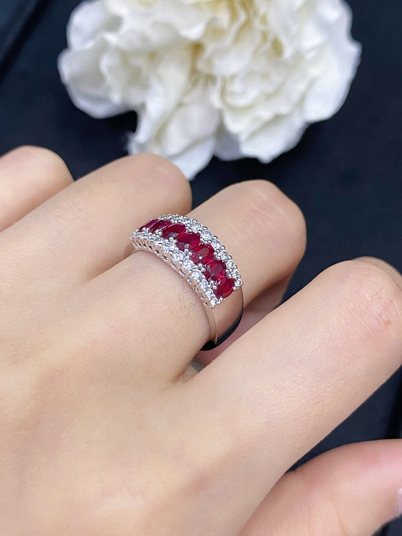 White Gold Natural Ruby Square Ring for Women