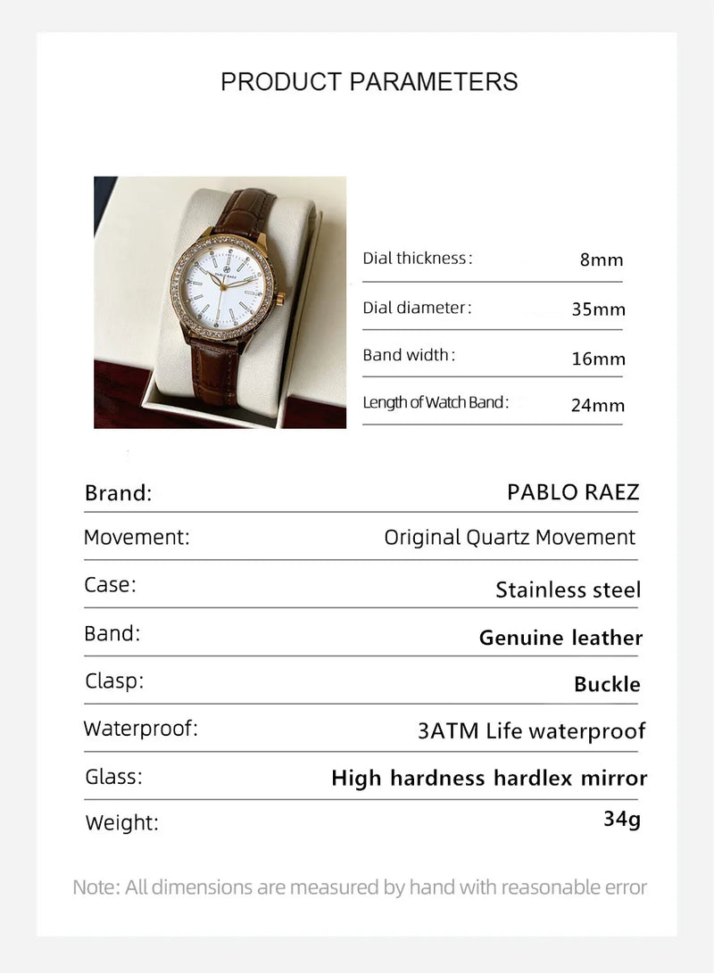 Women's Fashion Quartz Waterproof Brown Leather Wristwatch for Elegant Parties