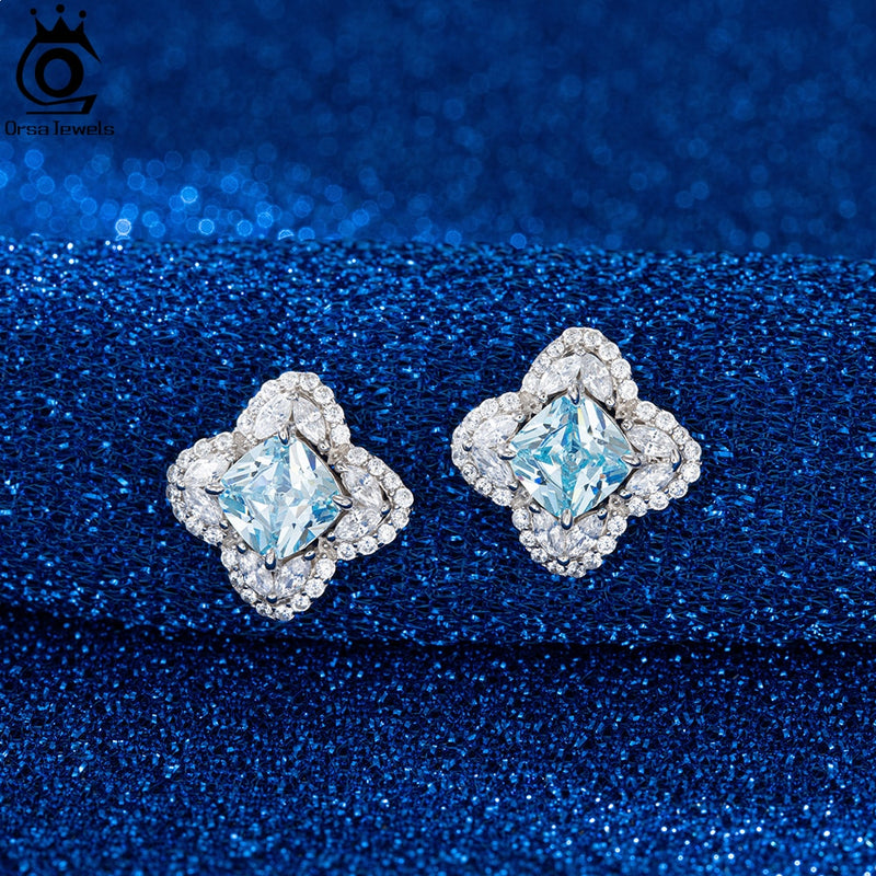 925 Sterling Silver Aquamarine CZ Stud Earrings for Women