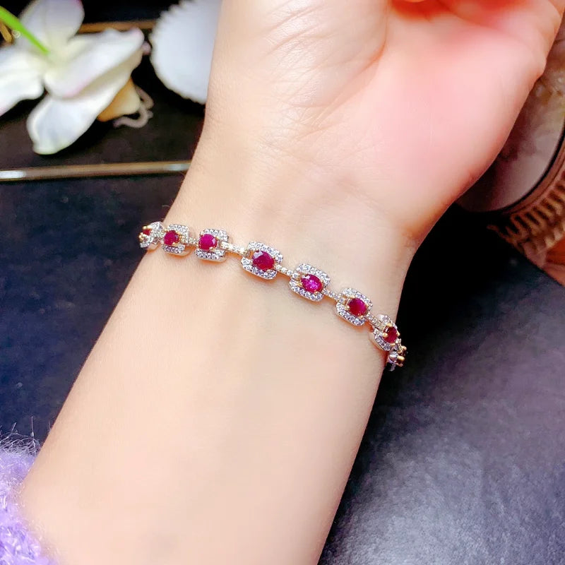 Sterling Silver Rose Gold Ruby Bracelet for Women