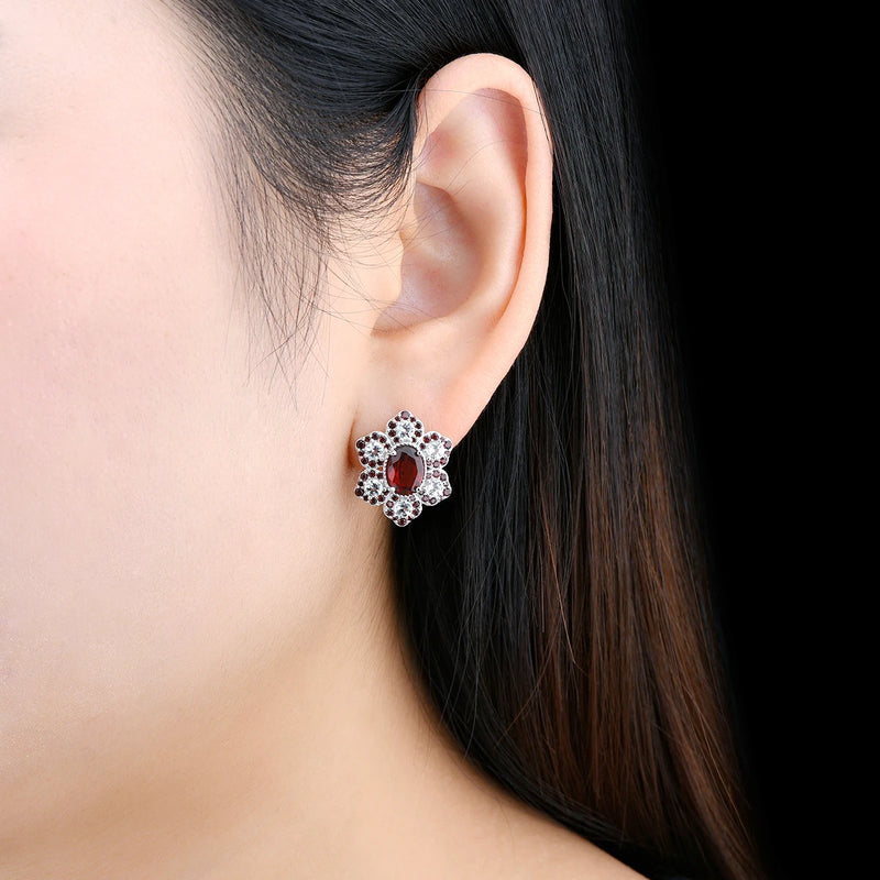 Sterling Silver 8 ctw Garnet & Topaz Clip Earrings for Women