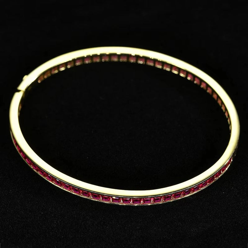 18K Gold Plated Sterling Silver Ruby Bangle for Women