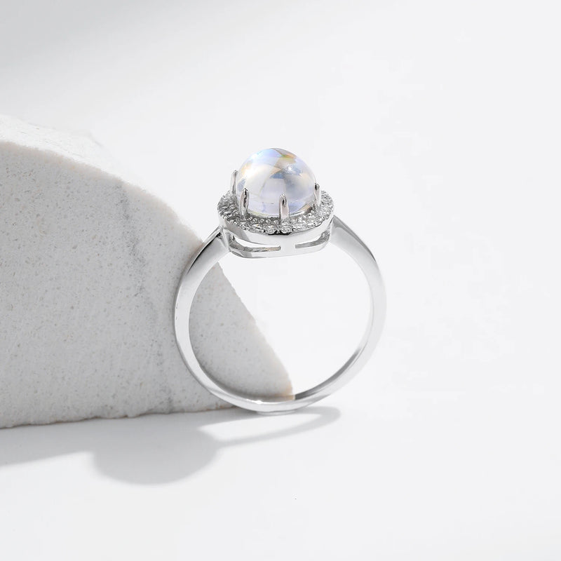 925 Sterling Silver Oval Moonstone Ring for Women