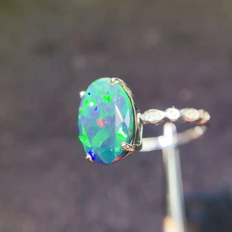 Sterling Silver Natural Black Opal Large Gemstone Ring for Men and Women