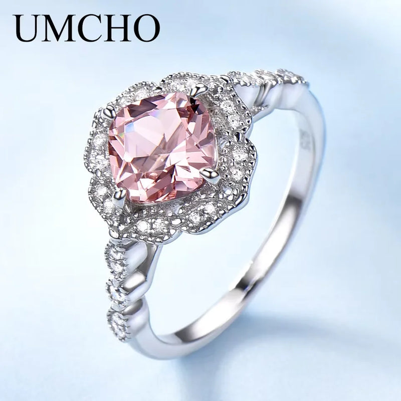 925 Sterling Silver Morganite Ring, 7mm Cushion, for Women