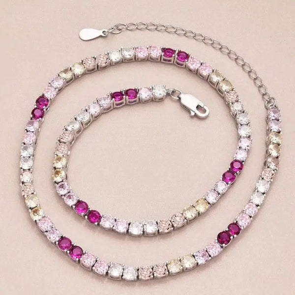 S925 Silver Rainbow Cubic Zirconia Tennis Necklace for Women