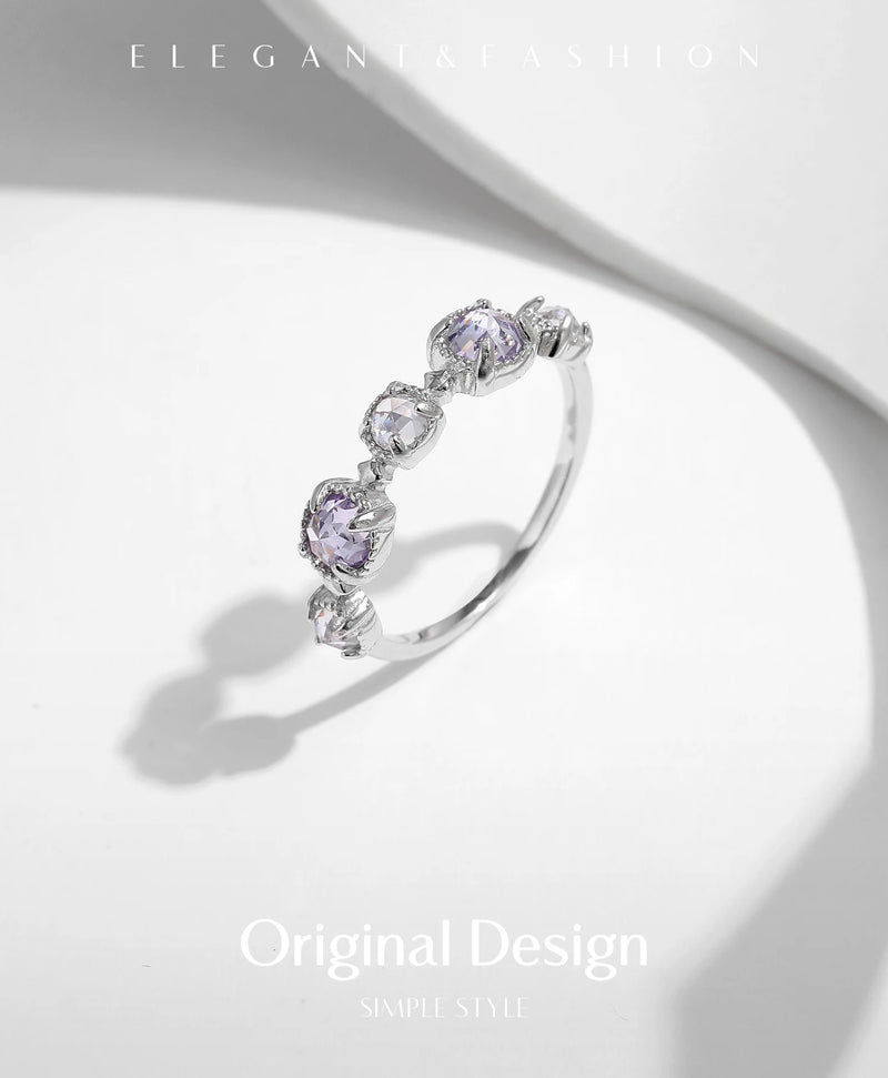 Sterling Silver Geometric Purple Cubic Zirconia Rings for Women