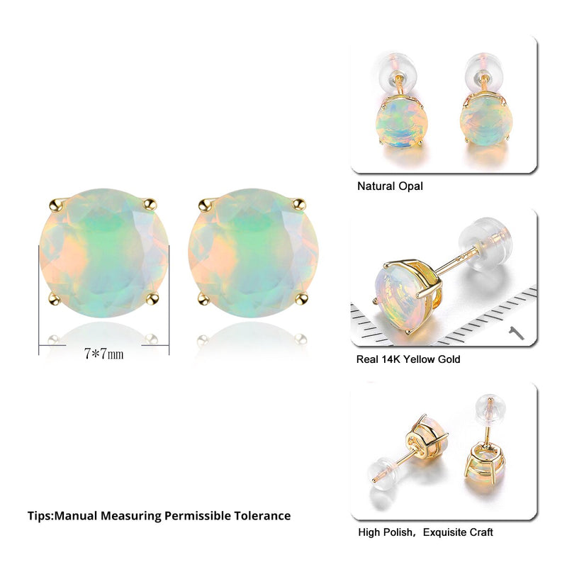 14k Yellow Gold Natural Opal 1.30 Carat Stud Earrings for Women