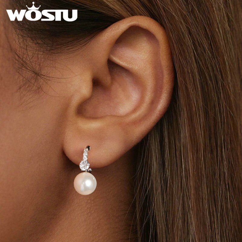 925 Sterling Silver Natural White Pearl Drop Earrings for Women