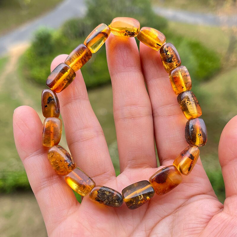 Sterling Silver Natural Amber Bracelet for Unisex