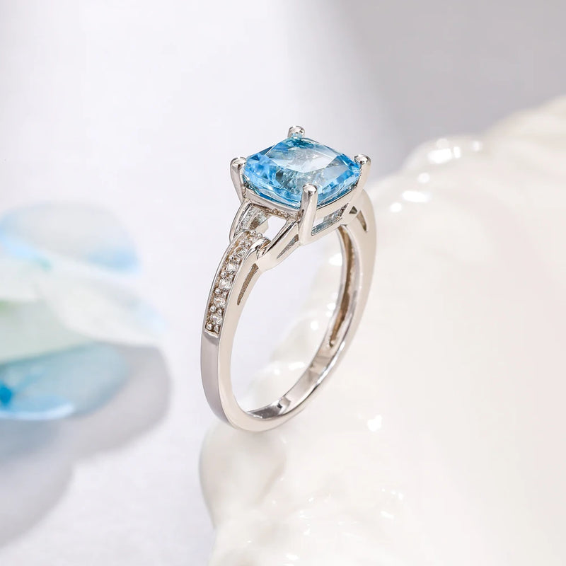 925 Sterling Silver Swiss Blue Topaz Ring for Women