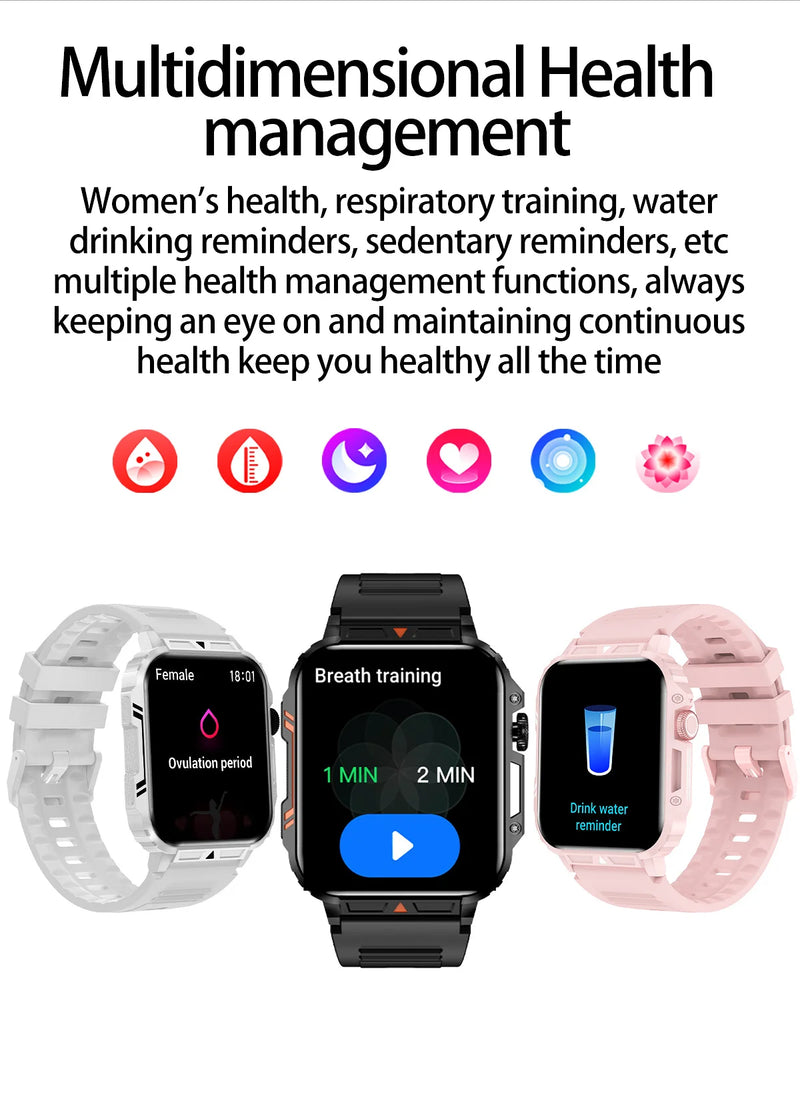 Smartwatch with 1.95 Inch Screen, Health Monitoring, IP68 Waterproof, Suitable for Men and Women