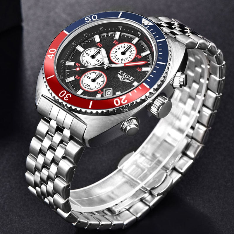 Stainless Steel Quartz Chronograph Wristwatch for Men