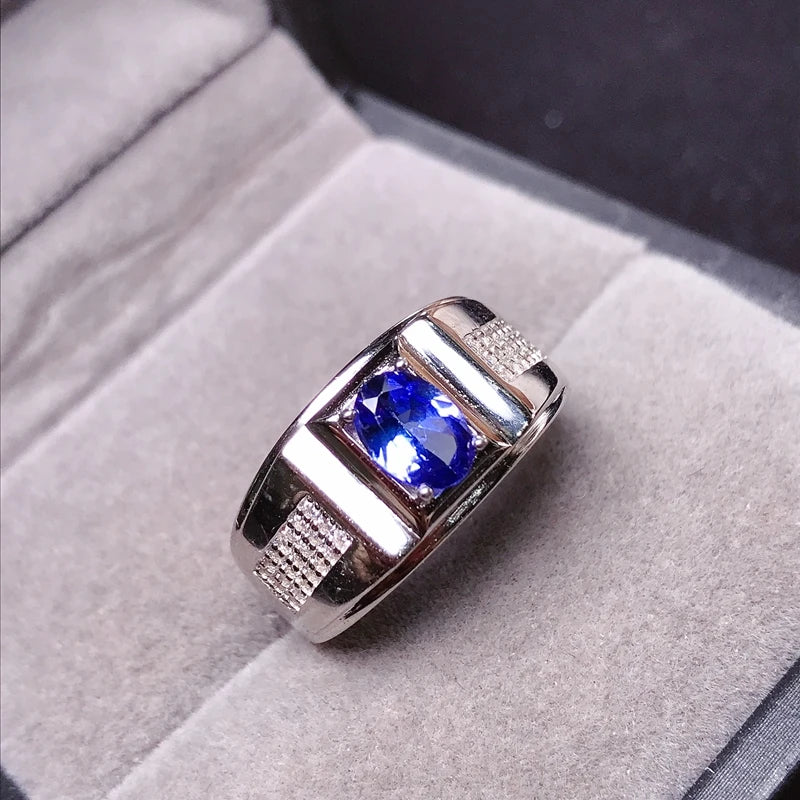 925 Silver 1ct Natural Tanzanite Ring for Men, Can be Used as a Couple Ring