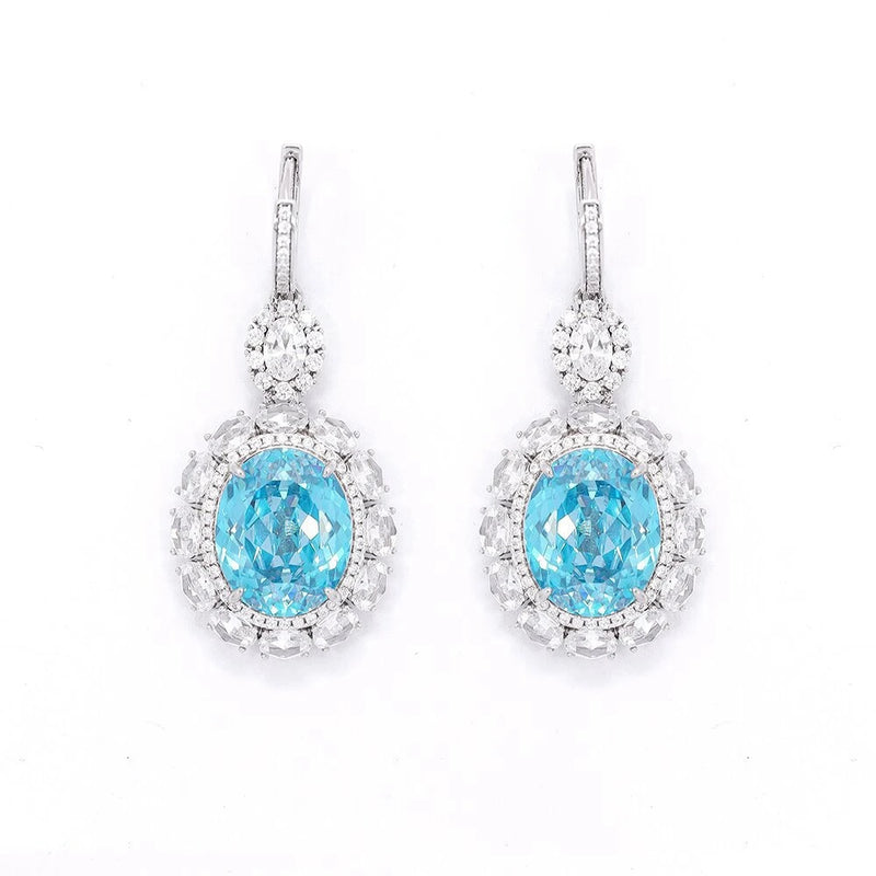 925 Sterling Silver Oval Cut Paraiba Tourmaline High Carbon Diamond Gems Drop Dangle Earrings for Women