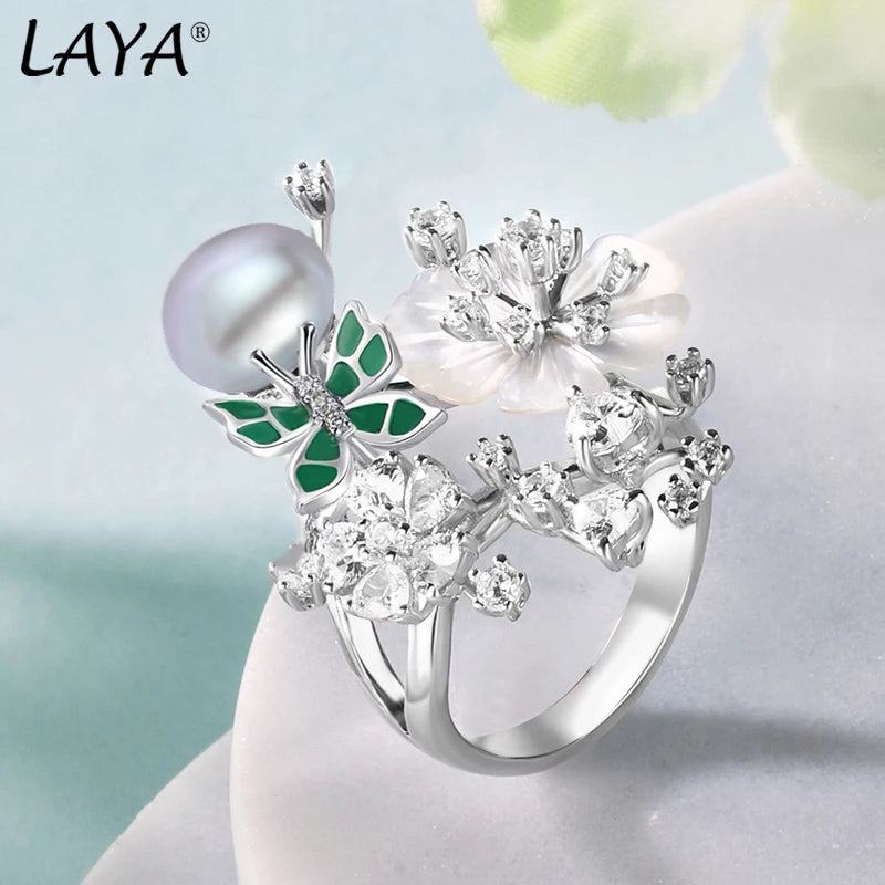 Sterling Silver Natural Pearl White Flower Ring for Women