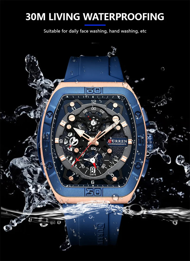 Stainless Steel Fashion Waterproof Multi-function Chronograph Calendar Luminous Quartz Watches for Men