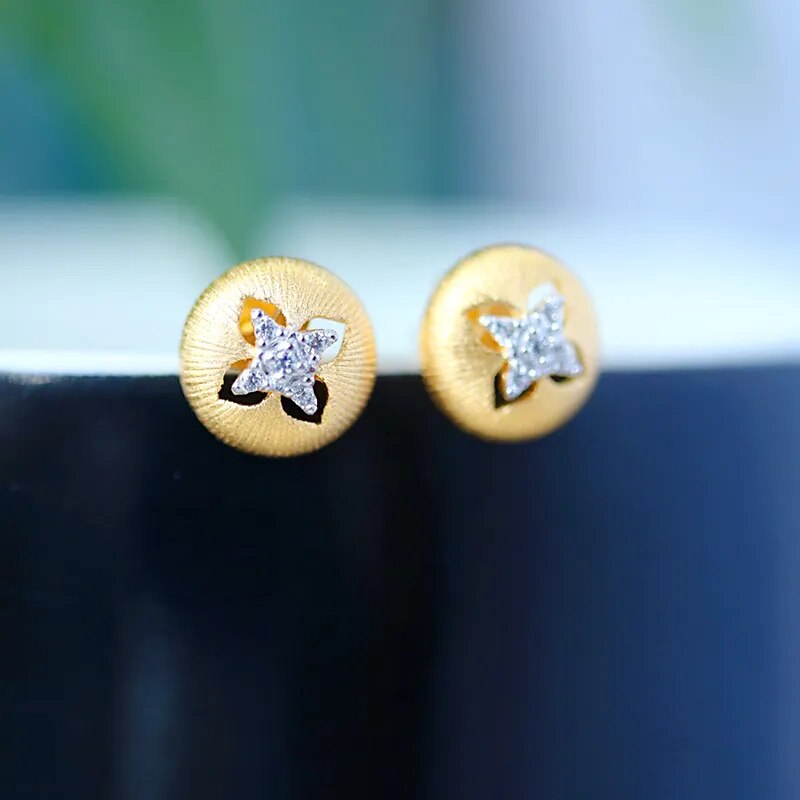 925 Sterling Silver Gold Plated Four Leaf Clover Stud Earrings for Women