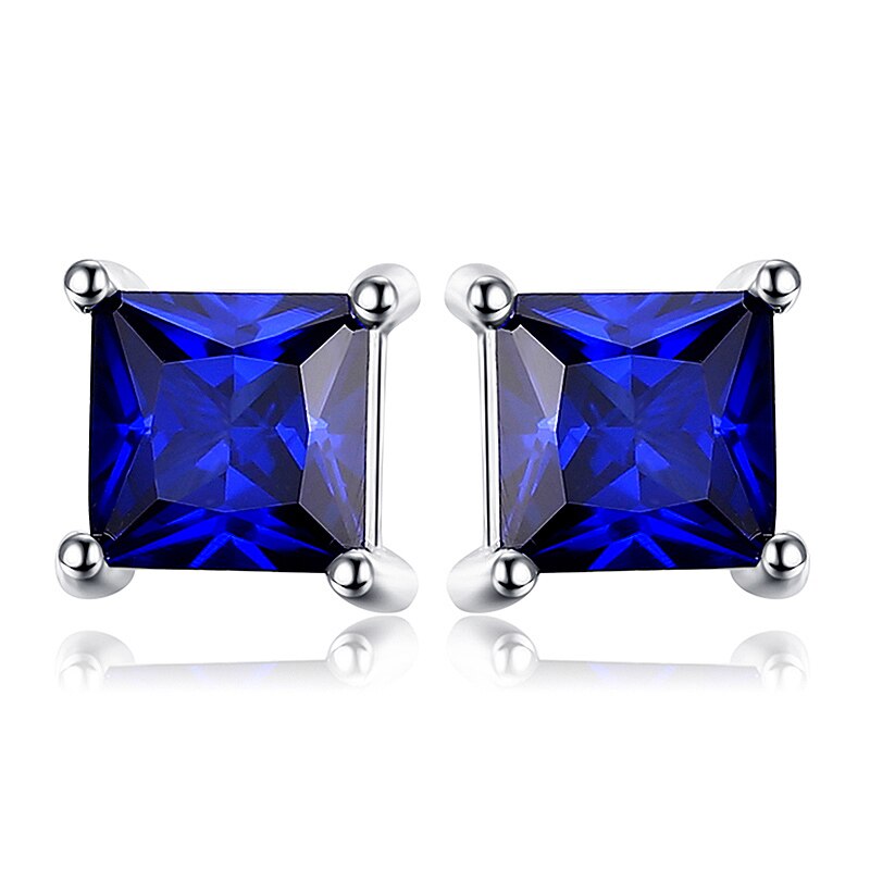 Sterling Silver Square Blue Topaz Amethyst Citrine Garnet Created Sapphire Ruby Emerald Stud Earrings for Women