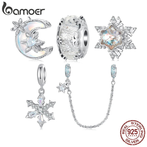 925 Sterling Silver Snowflakes Charm Beads for Bracelet & Necklace, for Women