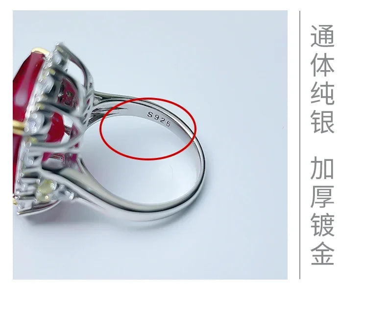 925 Sterling Silver Pigeon Blood Red Corundum Ring for Women