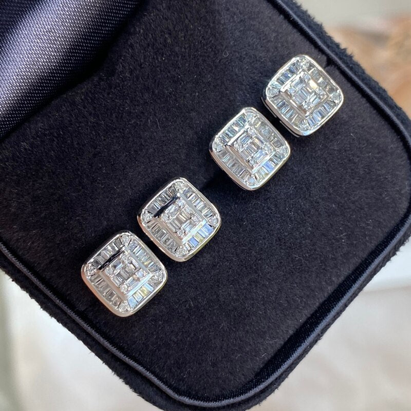 18K White Gold Natural Diamond Square Earrings for Women